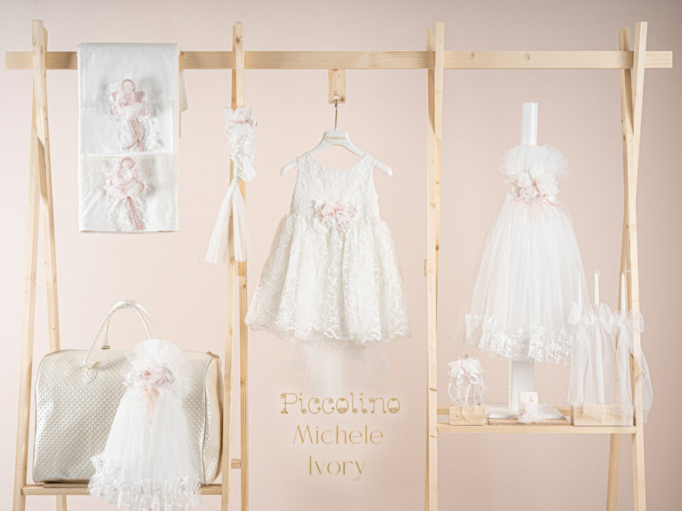 Πακέτο βάπτισης για κορίτσι Piccolino Michele ivory με τσάντα καπιτονέ ivory