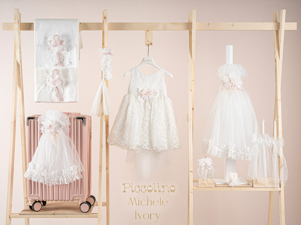 Πακέτο βάπτισης για κορίτσι Piccolino Michele ivory με βαλίτσα pink