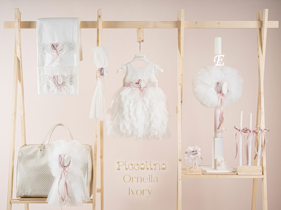 Πακέτο βάπτισης για κορίτσι Piccolino Ornella ivory με τσάντα καπιτονέ ivory
