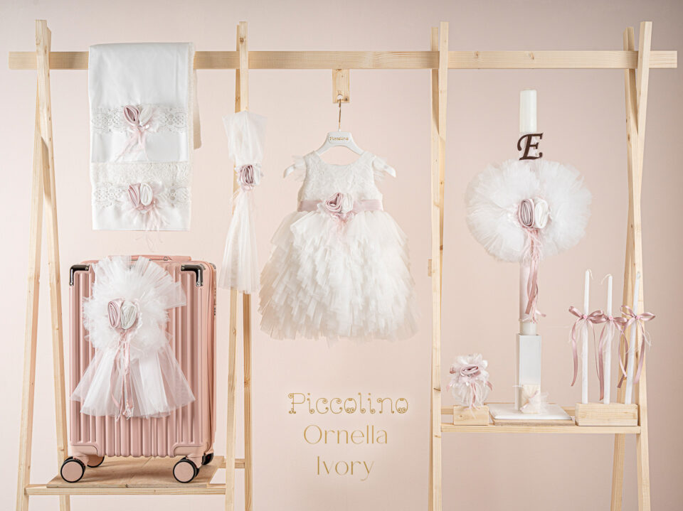 Πακέτο βάπτισης για κορίτσι Piccolino Ornella ivory με βαλίτσα pink