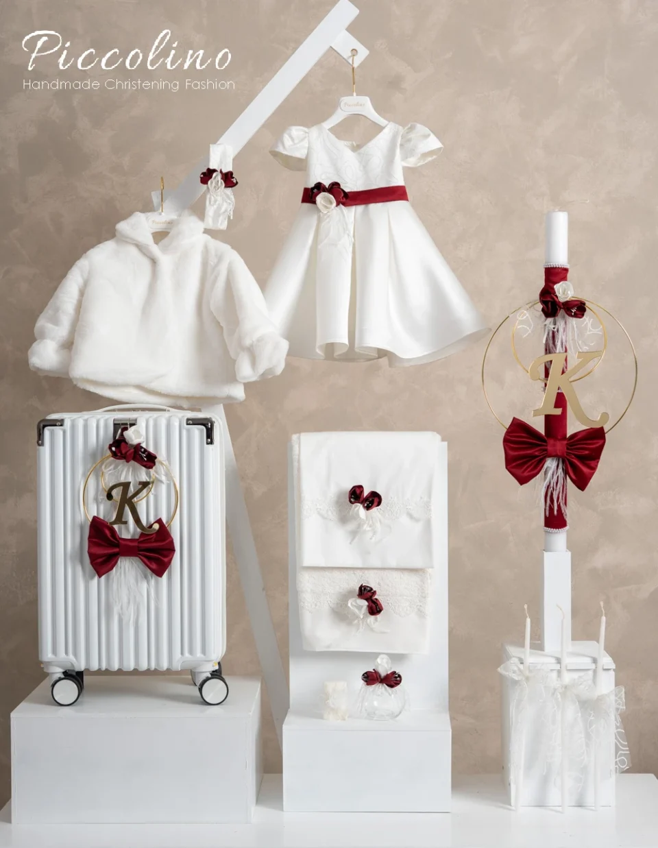 Πακέτο βάπτισης για κορίτσι Piccolino PKT-CARLA-IVORY-RED-FUR-VALITSA