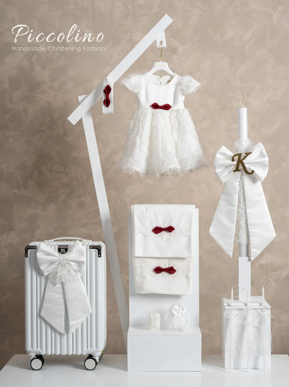 Πακέτο βάπτισης για κορίτσι Piccolino PKT-LUCIA-IVORY-RED-VALITSA
